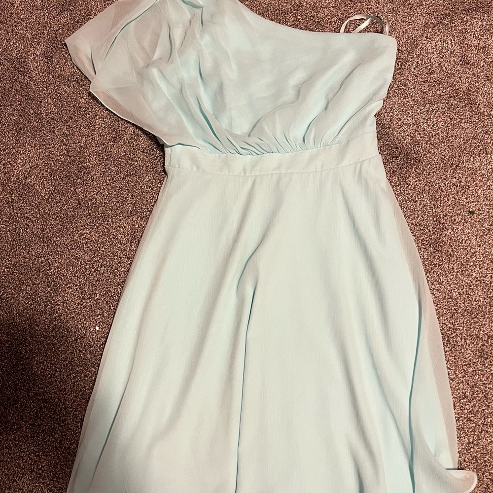 Mint one shoulder chiffon dress. Size 6